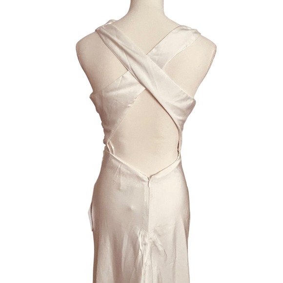 Lulus Ivory Satin Cowl Neck Sleeveless‎ Maxi Dress Open Criss Cross Back Size S - Picture 7 of 9